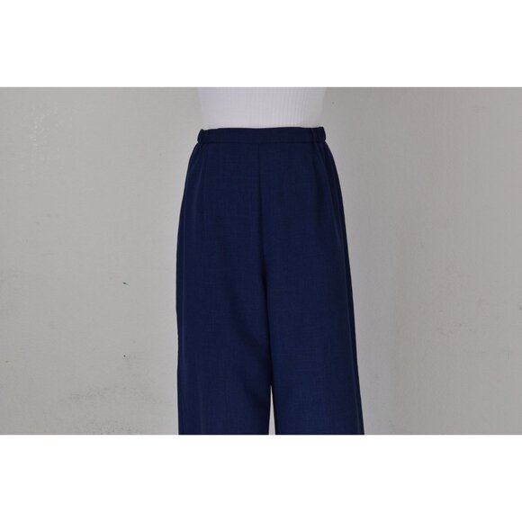 Vintage 80s Blue Gathered Waist Polyester Trousers | 30-34 waist - Picture 4 of 9
